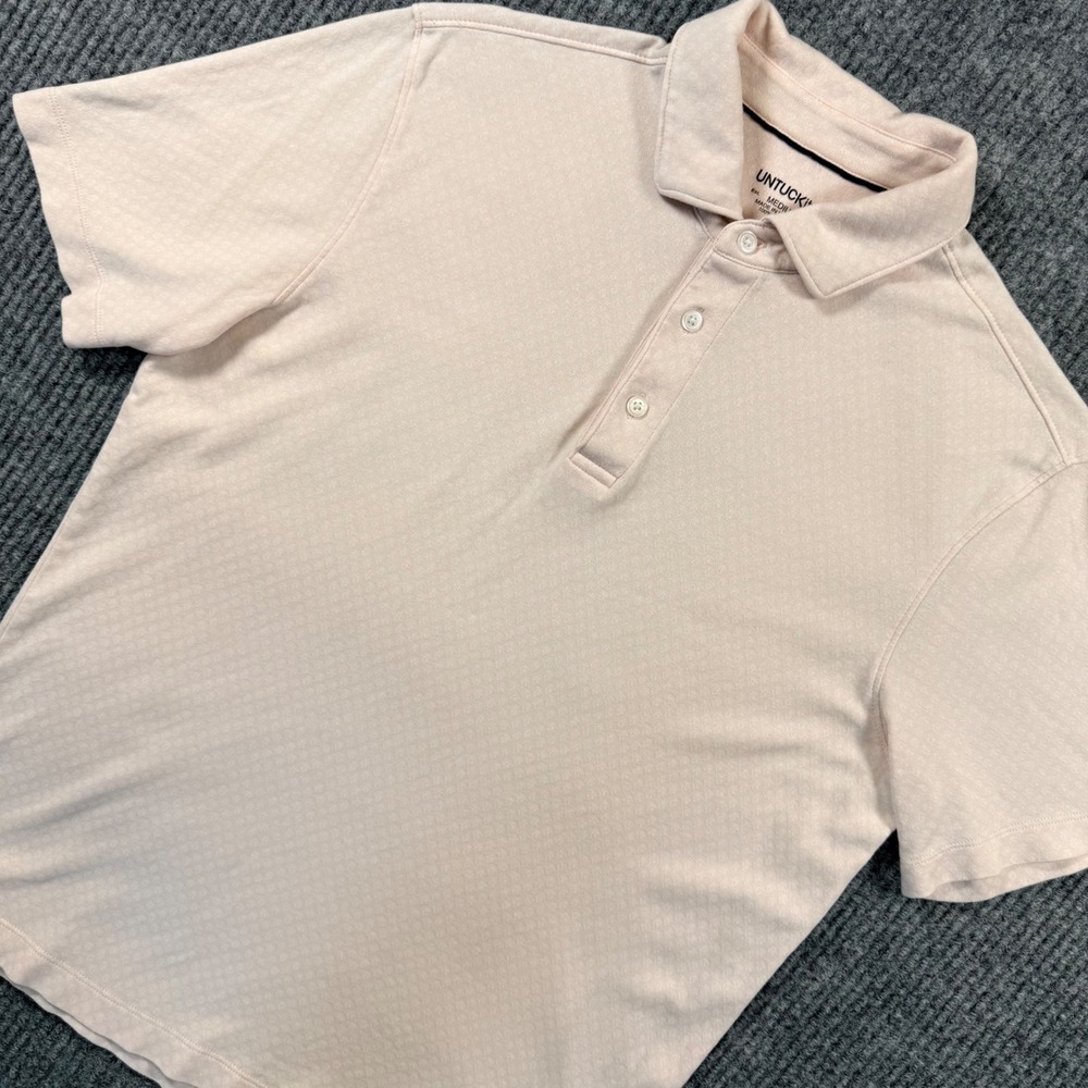 UNTUCKit Mens Peach Pink Diamond Micro Pattern Cotton Polo Shirt Medium